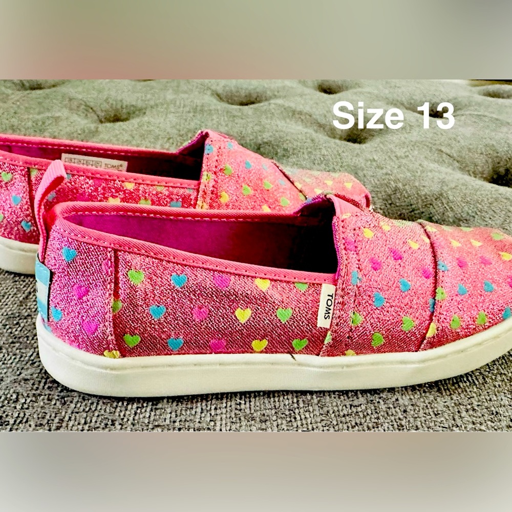 Selling 2 pairs: 1 pair of Toms size 13 & 1 pair of unicorn slippers size 1/2Y
